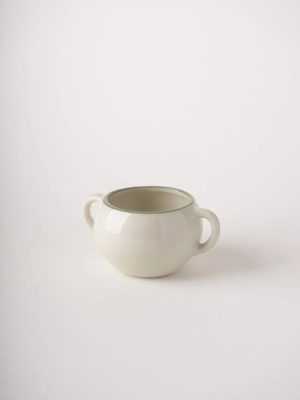 Windfield Double Handle Soup Mug Sage Green Ceramic Bouillon Cup Farmhouse 3.5